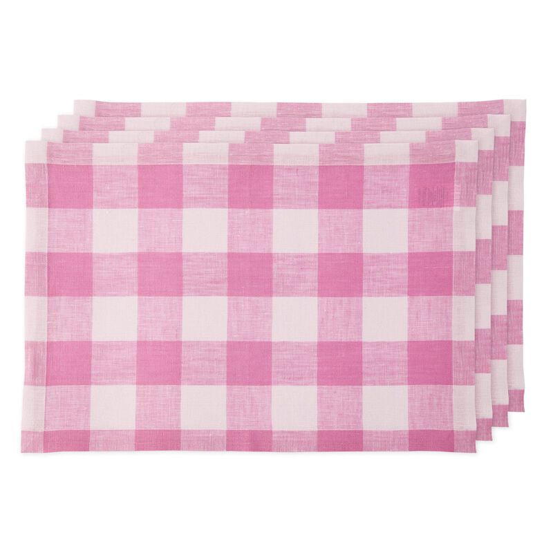 Solino Home Buffalo Check 100% Linen Placemats &ndash; Set of 4, 14 x 19 in, Machine Washable, Holiday and Everyday Dining