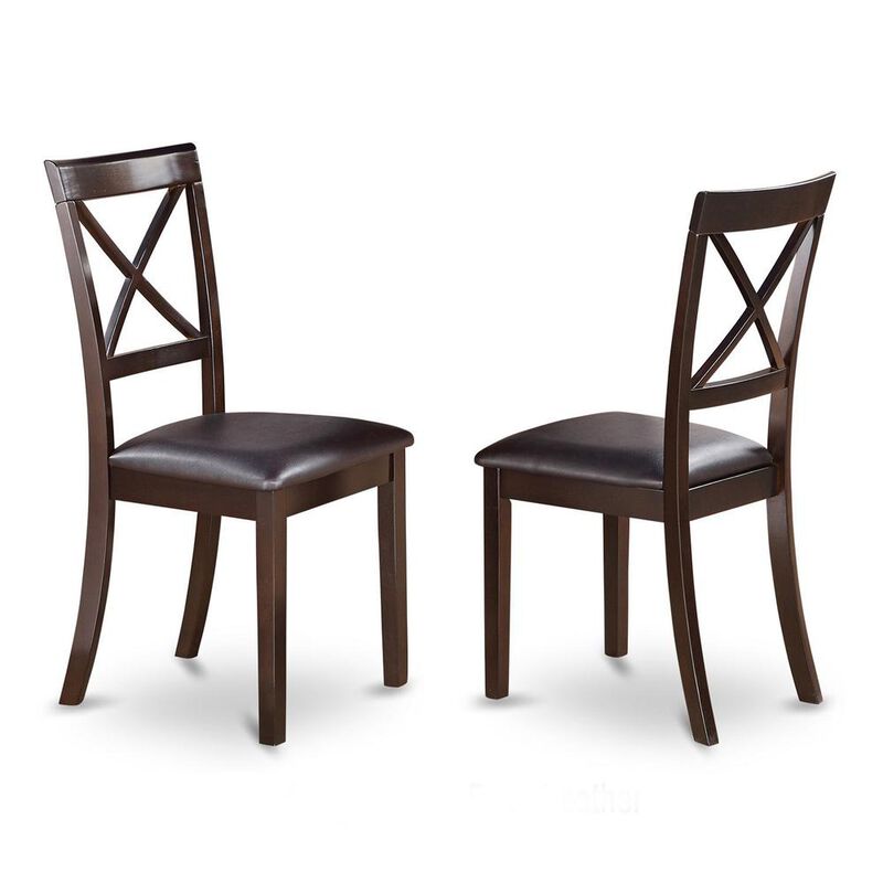 Boston X-Back Chair for dining room with Faux Leather Upholstered Seat, Set of 2
