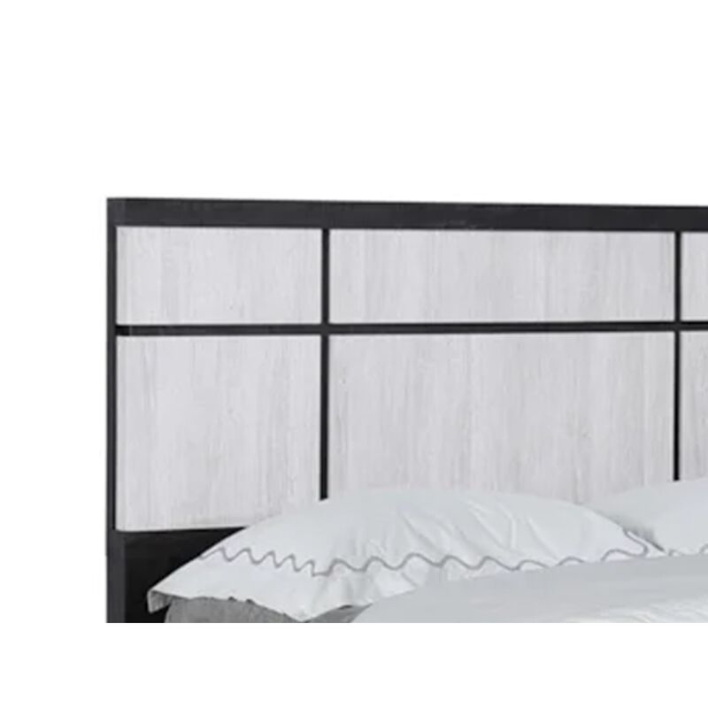Ruthe King Panel Bed with Horizontal Trim Lines, White Grained Wood