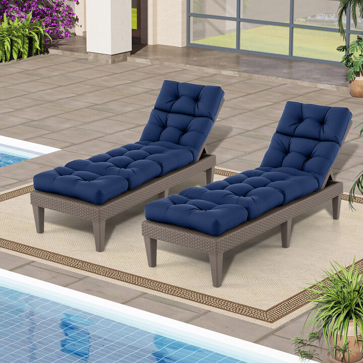 Set of 2 Patio Chaise Cushions 73x22 High Back Outdoor Seating Pads
