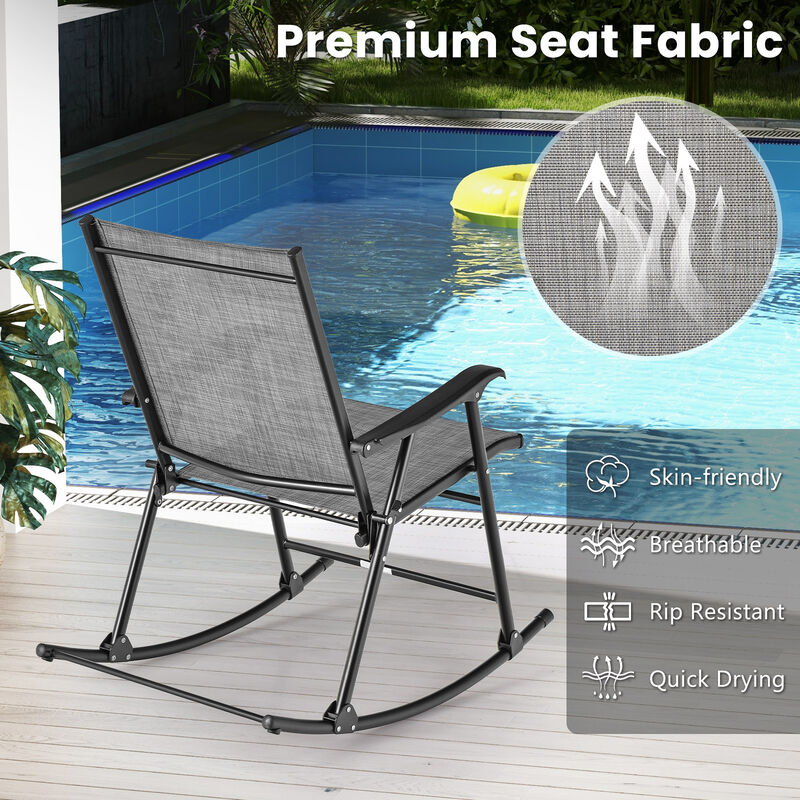 Folding Rocking Chair with Breathable Seat Fabric Set of 2
