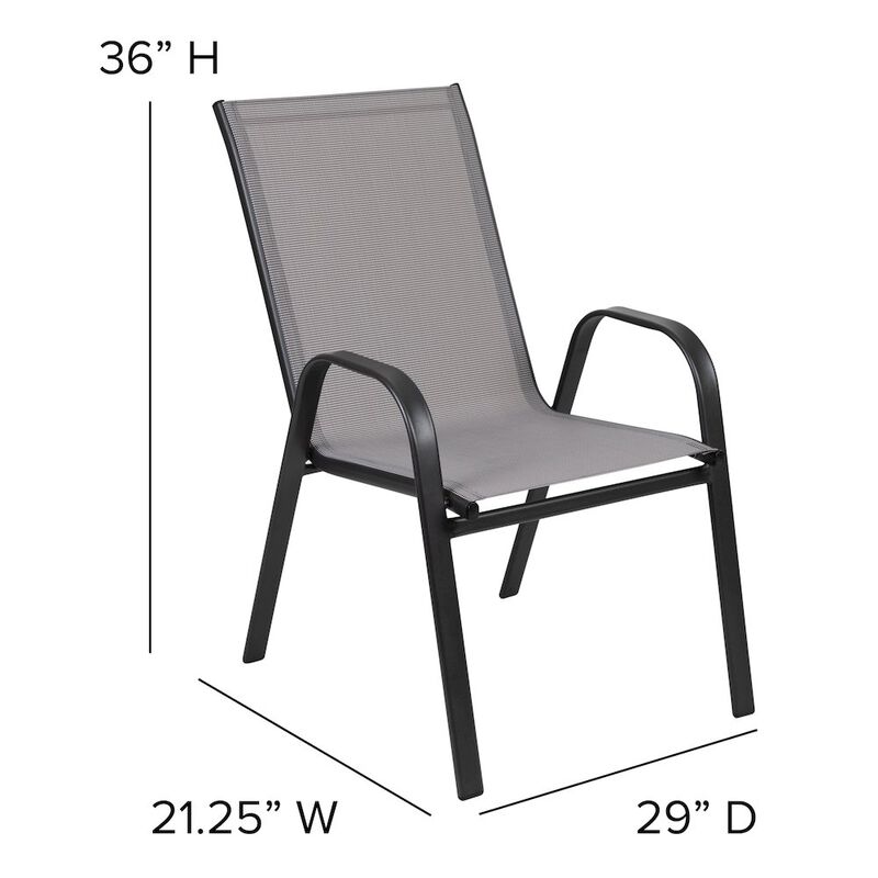 Flash Furniture 5 Piece Set - 55" Tempered Glass Patio Table, 4 Gray Stack Chairs image number 4