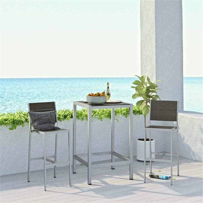 Modway Shore Outdoor Patio Aluminum Set of 2 Armless Bar Stool in Silver Gray image number 5