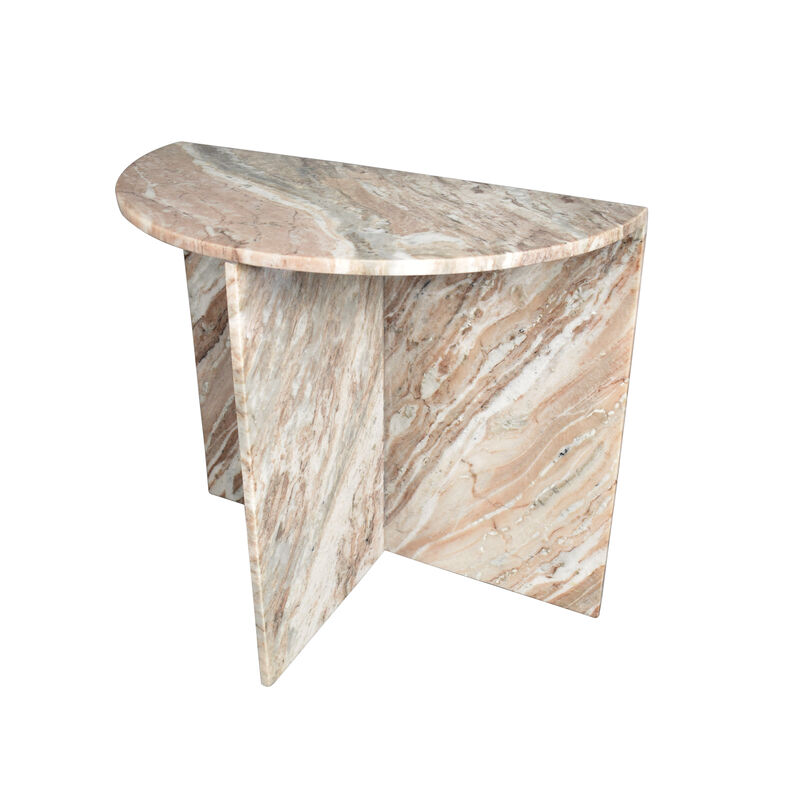 Patrice 24" Art Deco Minimalist Natural Marble Handmade Demilune Side Table