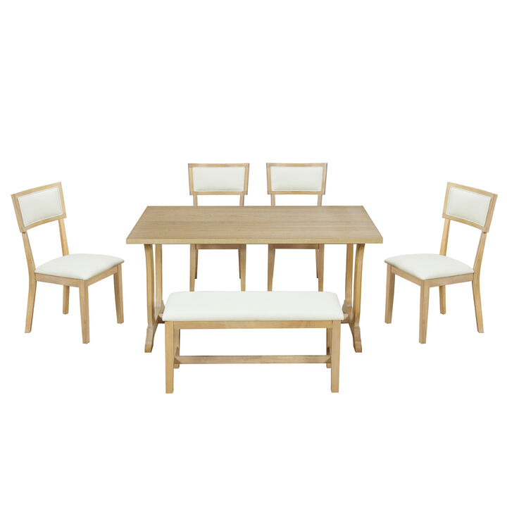 Merax Solid Wood 6-Piece Trestle Dining Table Set