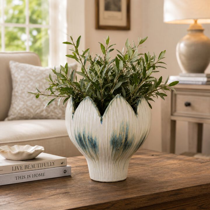 Siena Decorative Planter with Petal Edge Design, Ceramic