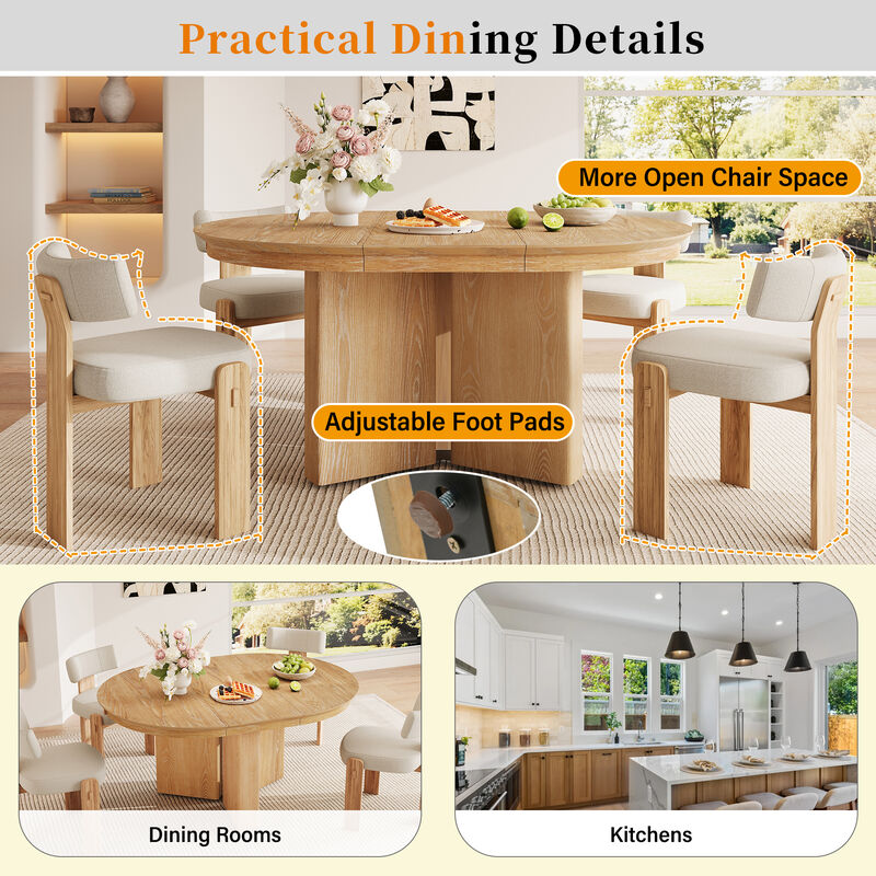 Merax Extendable Oval Dining Table with Pedestal Base & 220lbs Capacity &ndash; Oak Grain Finish image number 3