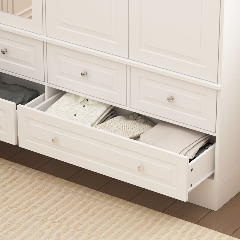FUFU&GAGA Large Wardrobe with Mirrored Doors and Six Drawers – Stylish and Functional Storage Solution (63" W x 19.7" D x 78.7" H),White