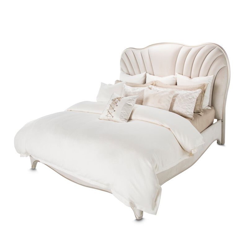 Michael Amini London Place Queen Velvet Panel Bed - Creamy Pearl