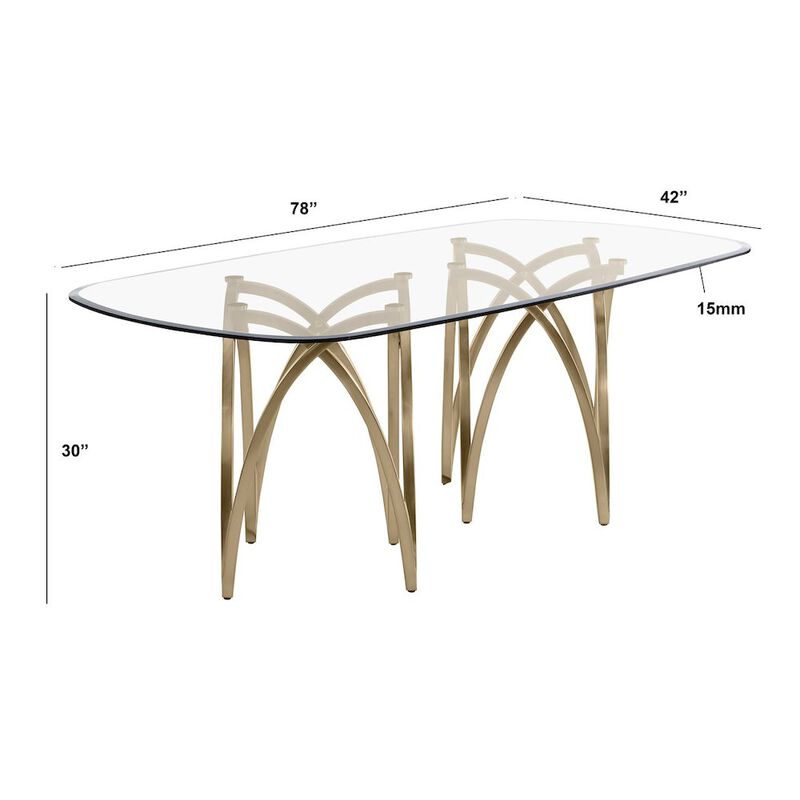 Best Quality Furniture Small Clear Tempered Glass Dining Table A Gold Brushed Matte Chrome-Plated Base