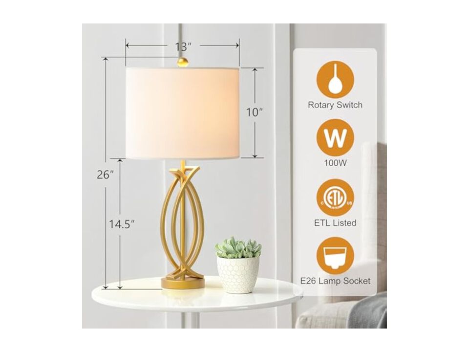 Dimmable Farmhouse Industrial Metal Desk Lamps Set Of 2 For Living Room Bedroom