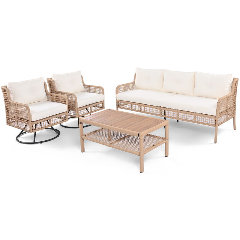 Whisen 5-Person Outdoor Sectional Wicker Sofa Set with Swivel Chairs for Poolside Backyard Deck image number 4