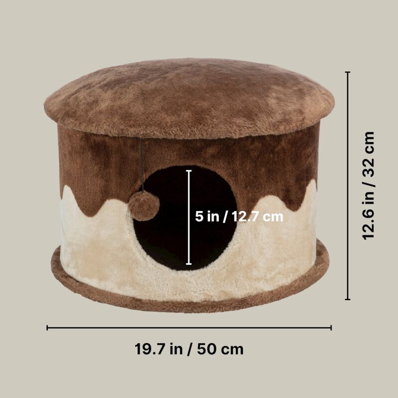 TRIXIE Cozy Plush Cover Indoor Cat Condo with a Cat Toy on String, Brown-Beige image number 4