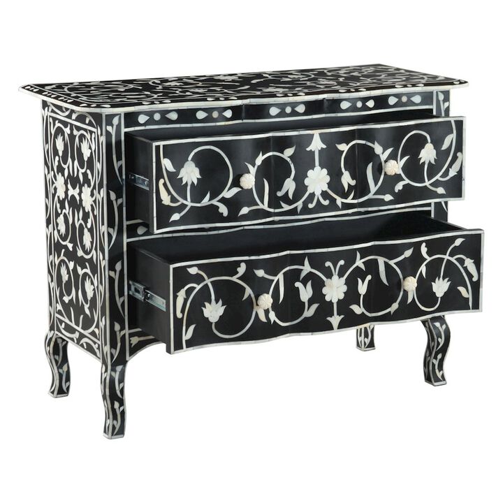 World Interiors Ozark 42" Two Drawer Chest with Floral Horn Inlay