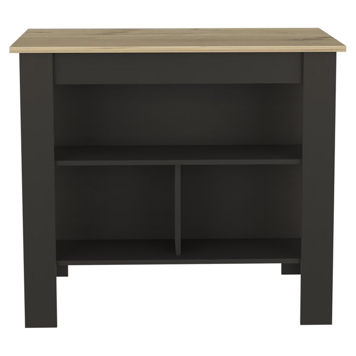 Streamdale Cala Kitchen Island, Four Legs, Three Shelves - Black Light Oak