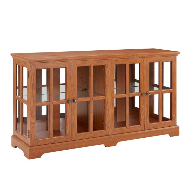 LED Curio Display Cabinet Antique Display Cabinet with Glass Doors Adjustable Shelves for Collectibles Four Door Design Vintage Showcase for Home