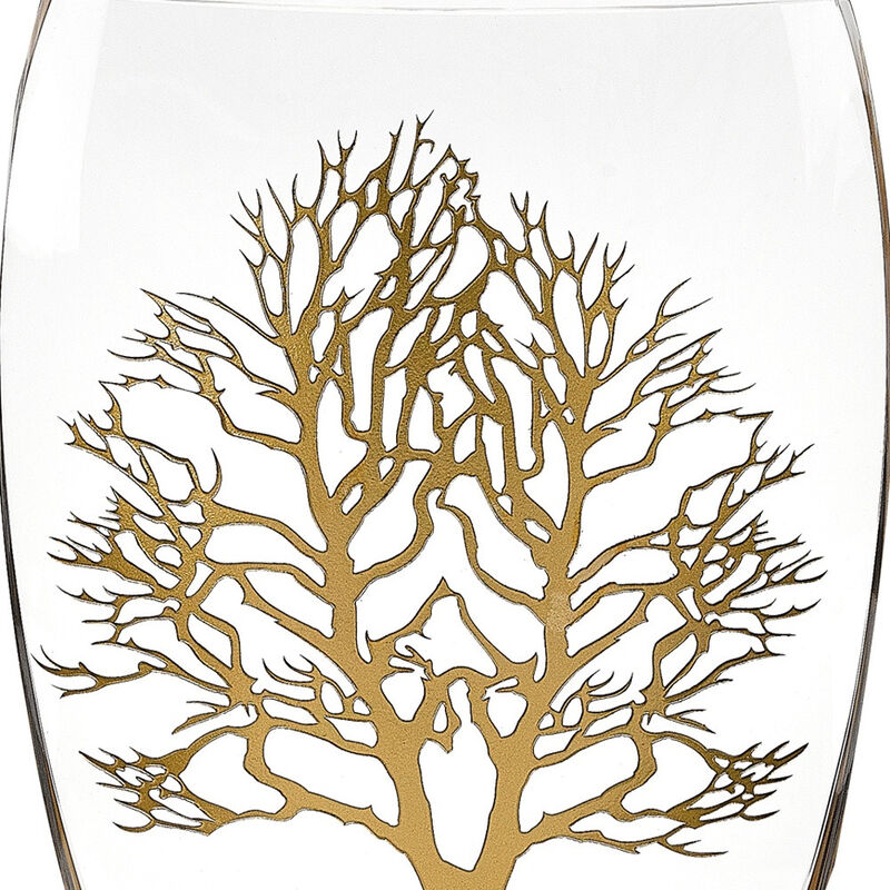 Elegant Mouth Blown Glass Vase with Tree of Life Design for Flowers