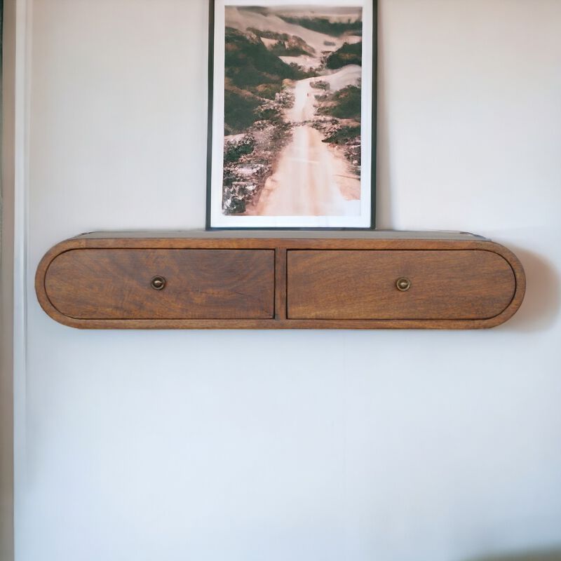 Wall Mounted Chestnut Solid Wood 2 Drawer  Console Table