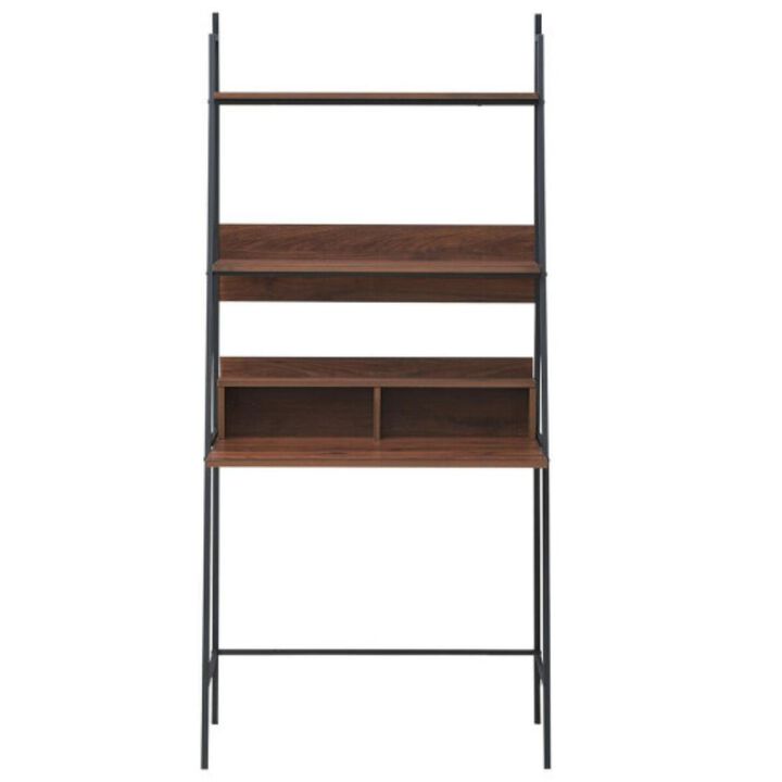 Ladder Wall Bookshelf with Metal Frame, Versatile Computer Desk with Shelving for Home Office Organization