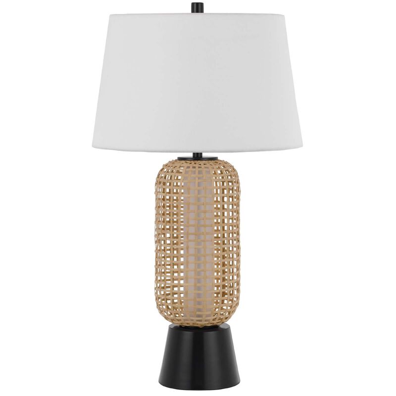 Table Lamp with LED Light, White Shade, Modern Brown Wicker, 30 Inch image number 0