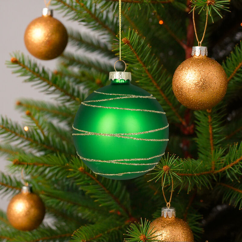 Glittered Golden Stripes Christmas Glass Ball Ornaments - 3" (75mm) - Red and Green - 4ct image number 5