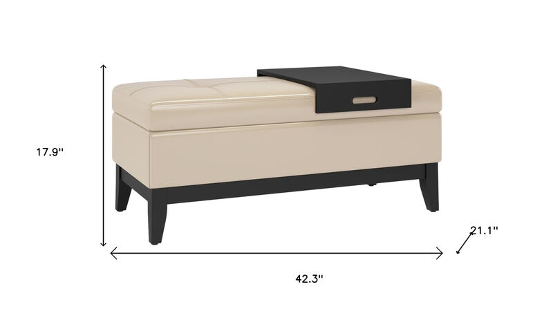 HomeRoots 42" Black and Dark Brown Tufted Faux Leather and Solid Wood Upholstered Storage Bench With Tray image number 6