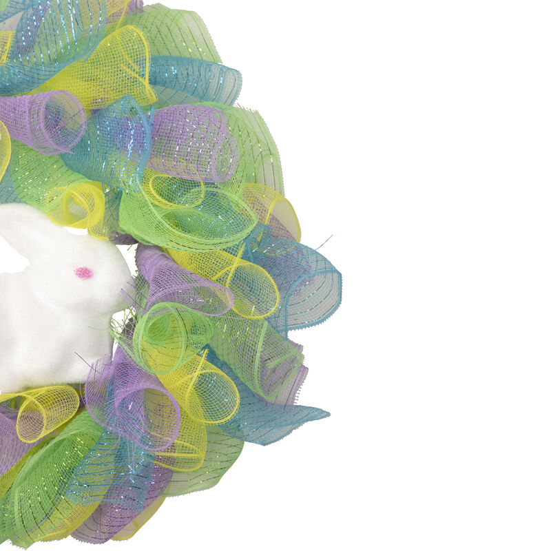 Colorful Deco Mesh Ribbon Easter Bunny Wreath  24-Inch  unlit