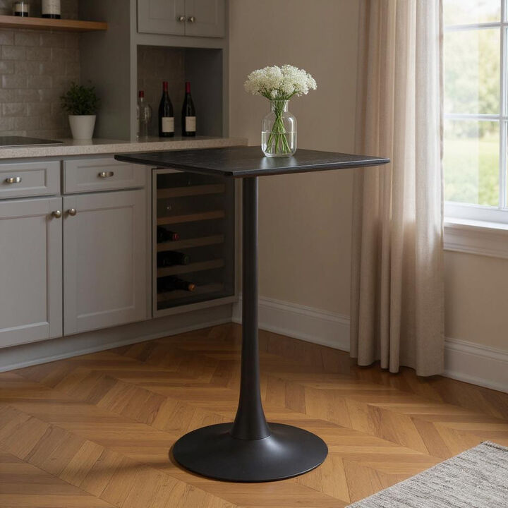 HomeRoots 24" Black Wood and Steel Square Bar Table