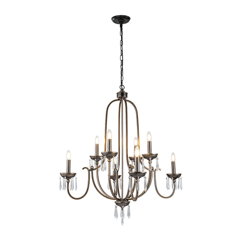 35'' 8-Light Antique Bronze Dimmable Traditional Metal Chandelier with Crystal Accents and Adjustable Hanging Height for Dining Room Foyer or Living Room image number 0