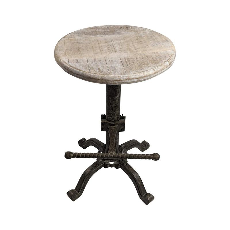 Carolina Living Justin Adjustable Barstool - Natural Driftwood Seat - Aged Iron Base