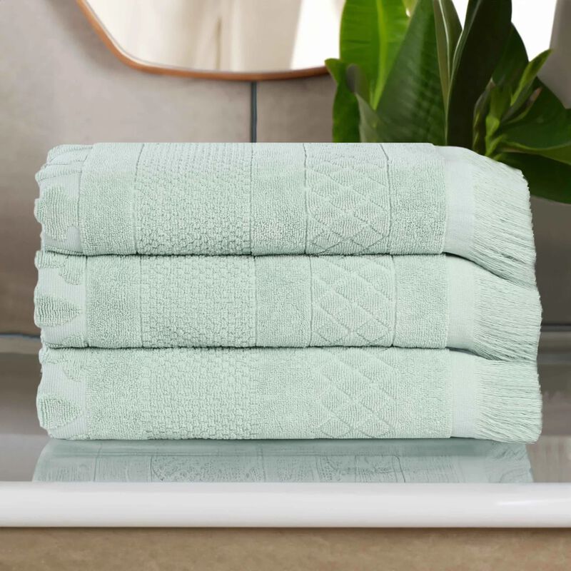 Absorbent Cotton Bath Towel Set of 3 with Geometric Jacquard Design image number 1