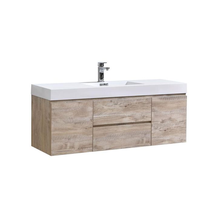 Kubebath Bliss 60 Single Sink Nature Wood Wall Mount Modern Bathroom Vanity
