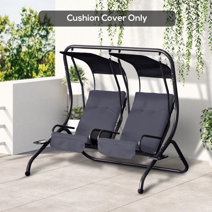 Porch Swing Cushions with Backrest and Ties, 48.75" x 21.75" Outdoor Swing Replacement Cushions for Patio Furniture, Set of 2, Dark Gray
