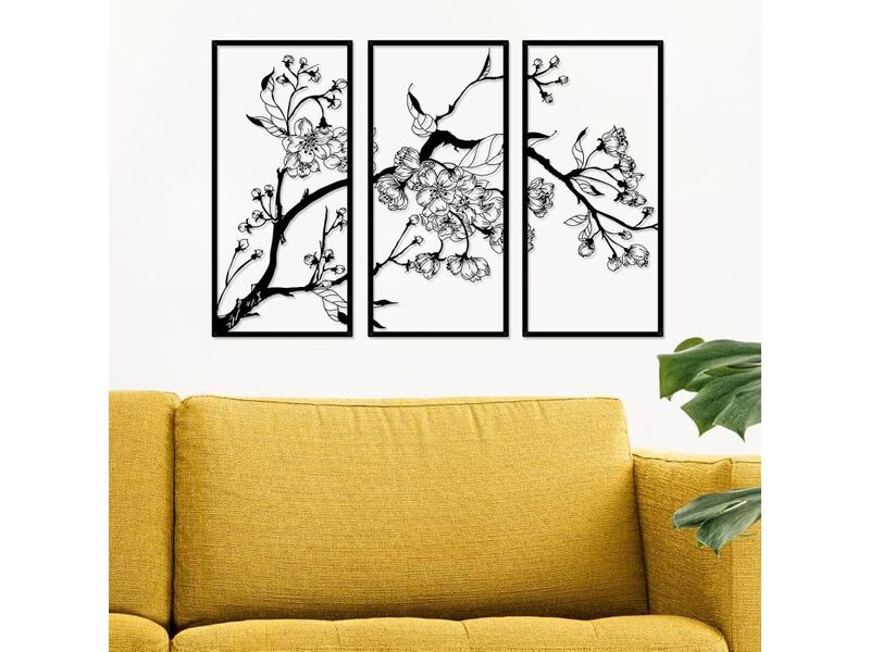 3 Piece Metal Flower Wall Art Modern Minimalist Line Sculpture Decor for Home image number 1