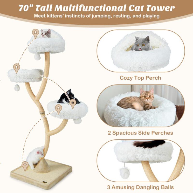 Hivvago 70 Inch Tall Cat Tree 4-Layer Cat Tower with 3 Perches and Dangling Balls