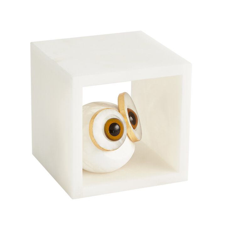 Alabaster Big Eyed Owl in Cube