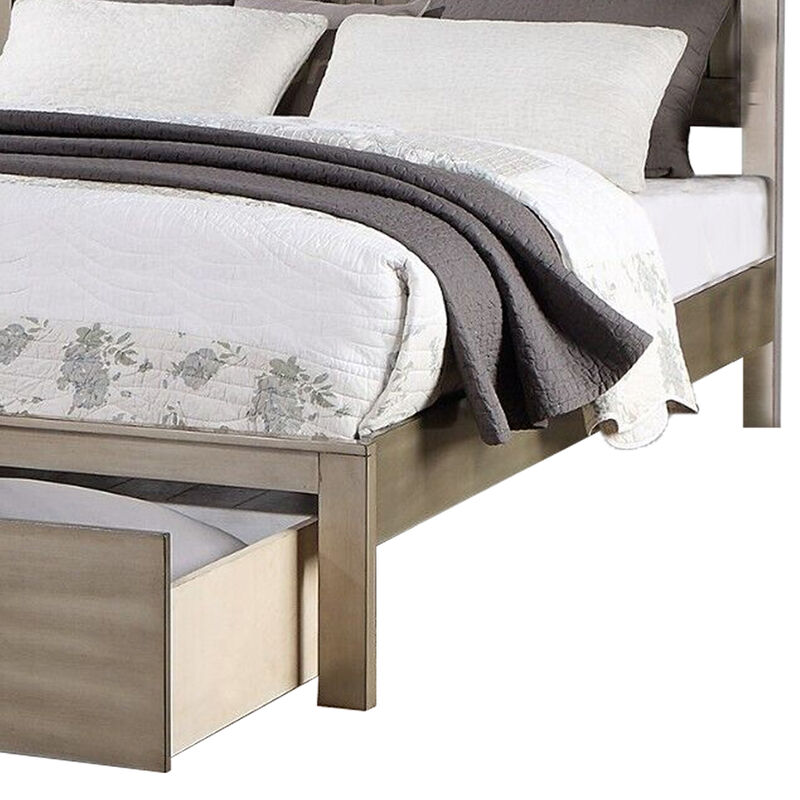 Kali Platform California King Bed, Panel Design, Storage Drawer, Light Tan - Benzara