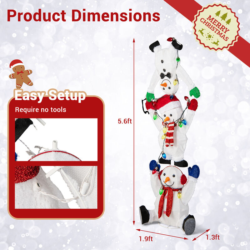 5.6 Feet Lighted Stacked Snowmen Christmas Decoration image number 3
