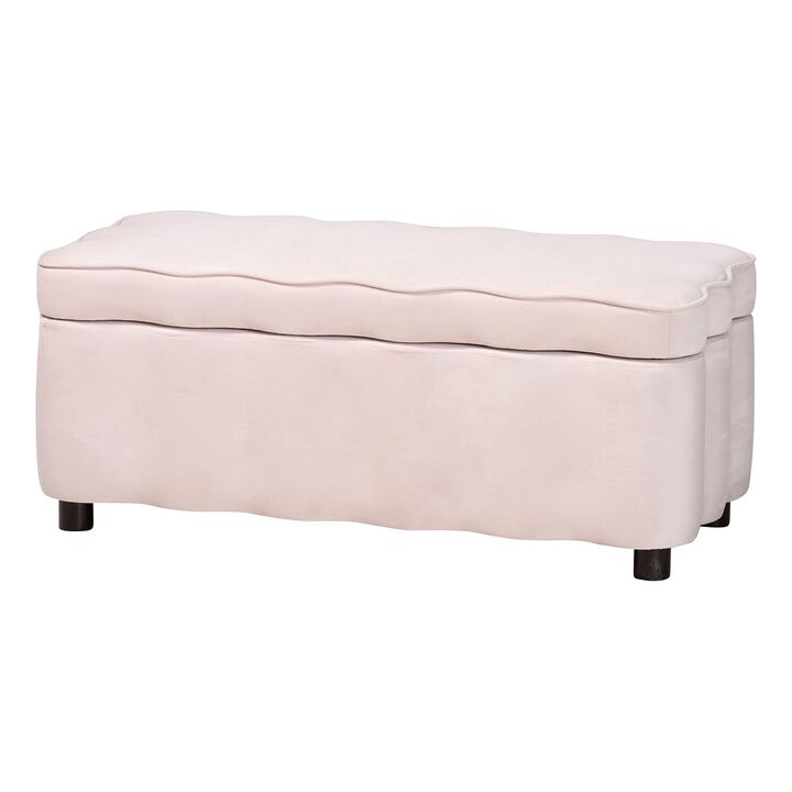 Baxton Studio Paulina Velvet Storage Bench - Lift Top Accent Bench with Interior Storage and Scalloped Outline for Bedroom or Living Room