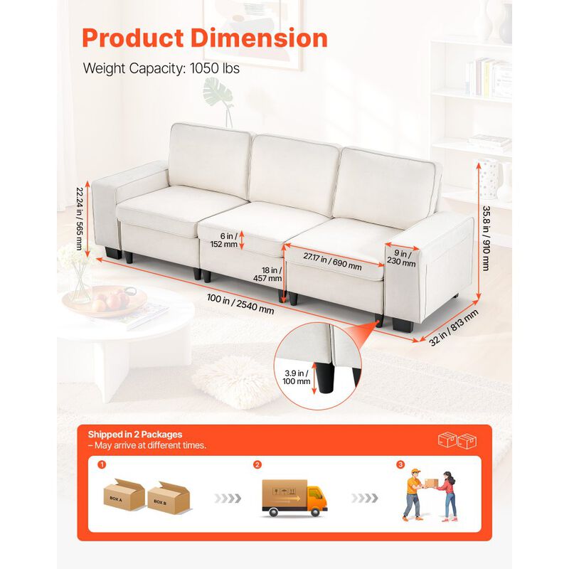 Modern 3-Seater Modular Sofa, Comfy Deep Seat Couch with Storage for Living Room image number 2