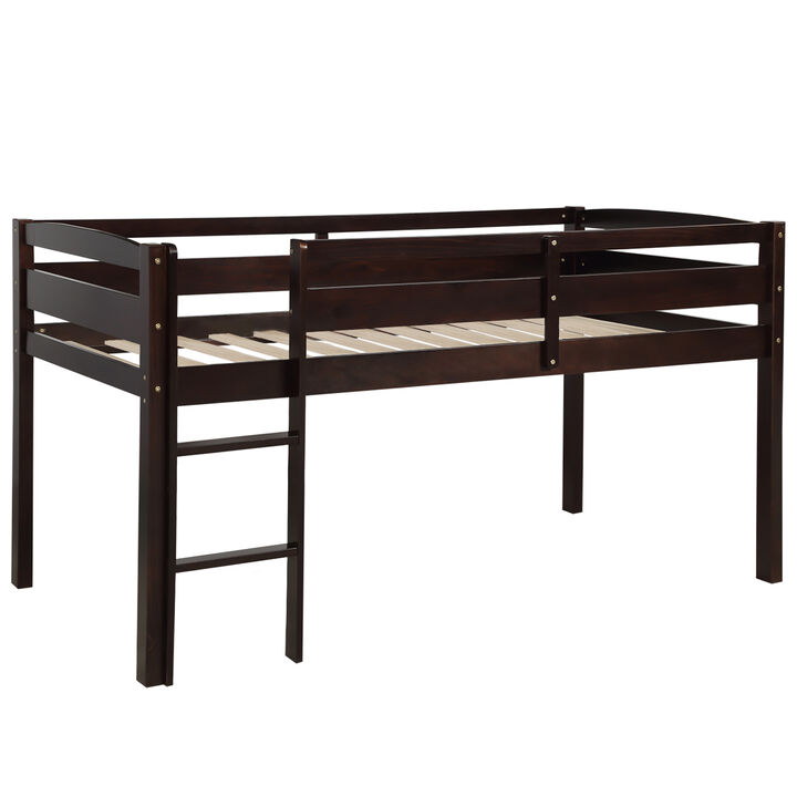 Whisen Twin Size Solid Wood Low Loft Bed with Ladder, Space Saving Loft Bed for Kids Bedroom