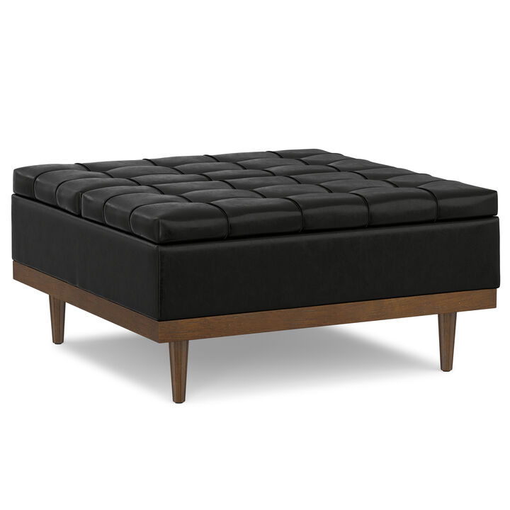 Mariah 36 inch Wide Contemporary Rectangle Lift Top Table Storage Ottoman in Midnight Black PU Black faux leather, Assembled