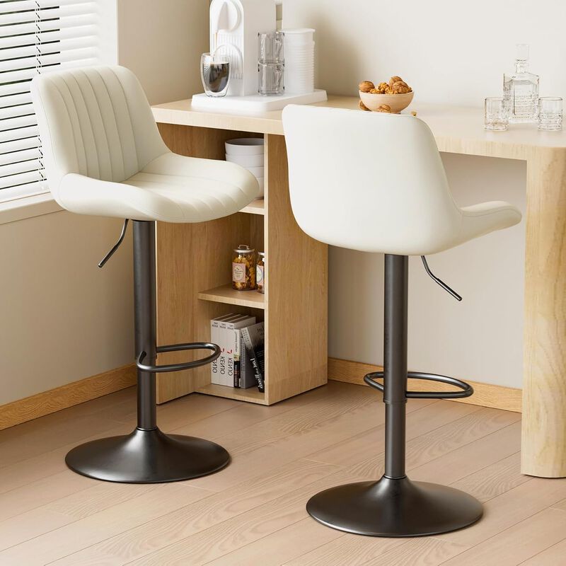 Swivel Bar Stools Set of 2, Upholstered Counter Height Bar Stools with Back and Footrest, 360 Degree Swivel Kitchen Island Chairs, Modern Barstools for Kitchen Counter, Home Bar, Dining image number 1