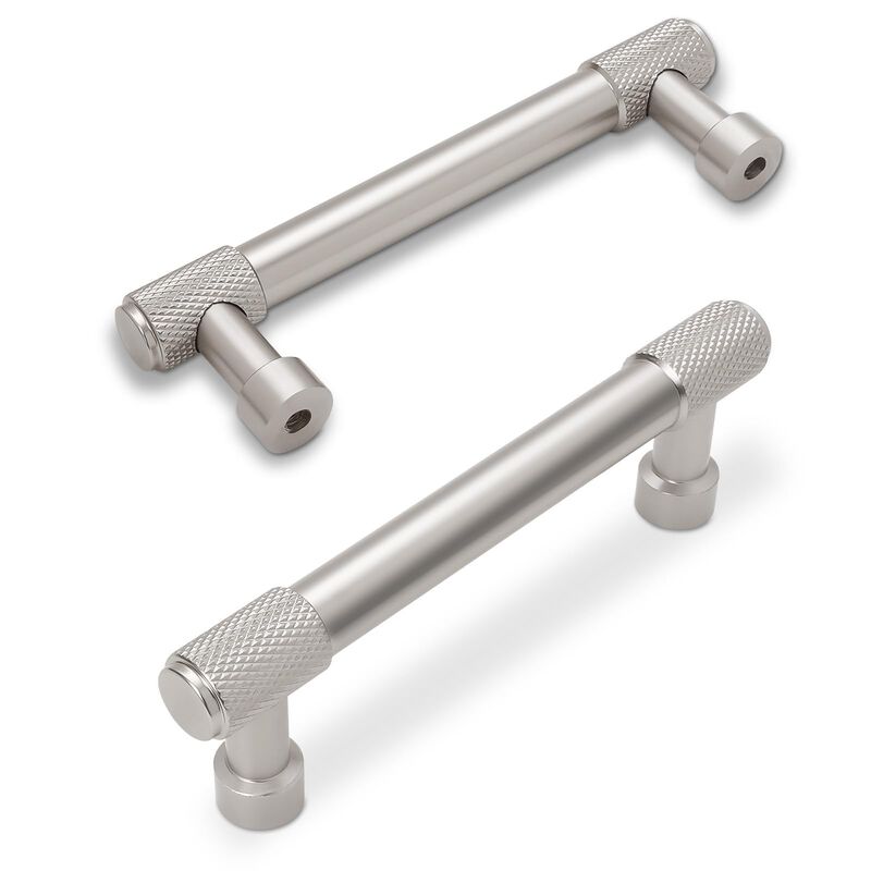 BUKOBYHE 10 Pack 3.75Inch(96mm) Brushed Satin Nickel Kitchen Cabinet Handles Knurled Cabinet Pulls Drawer Pulls Kitchen Hardware