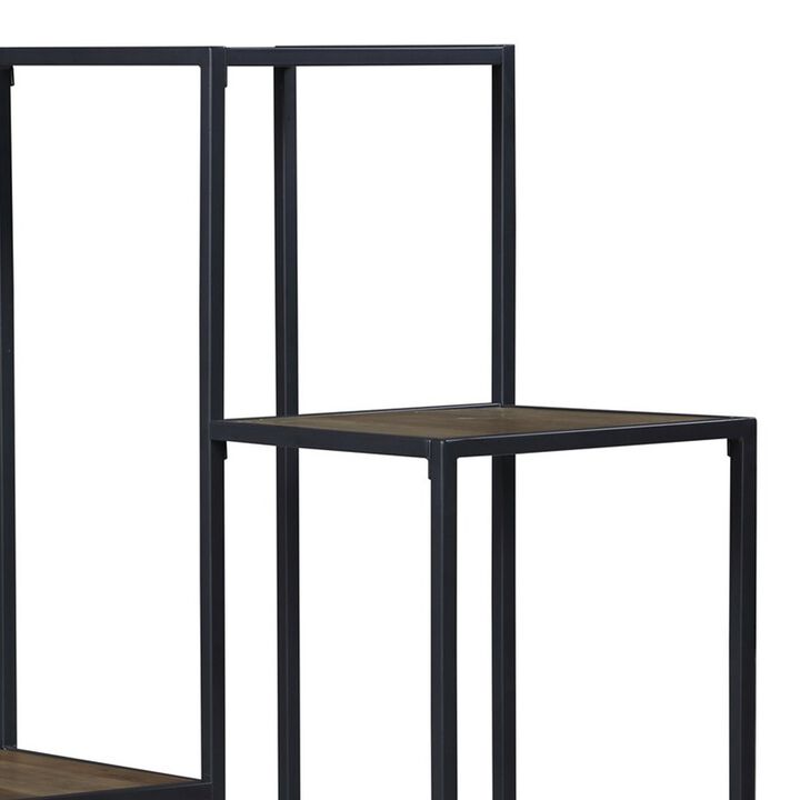 50 Inch 4 Tier Design Display Shelf, Metal Frame, Industrial, Brown, Black - Benzara