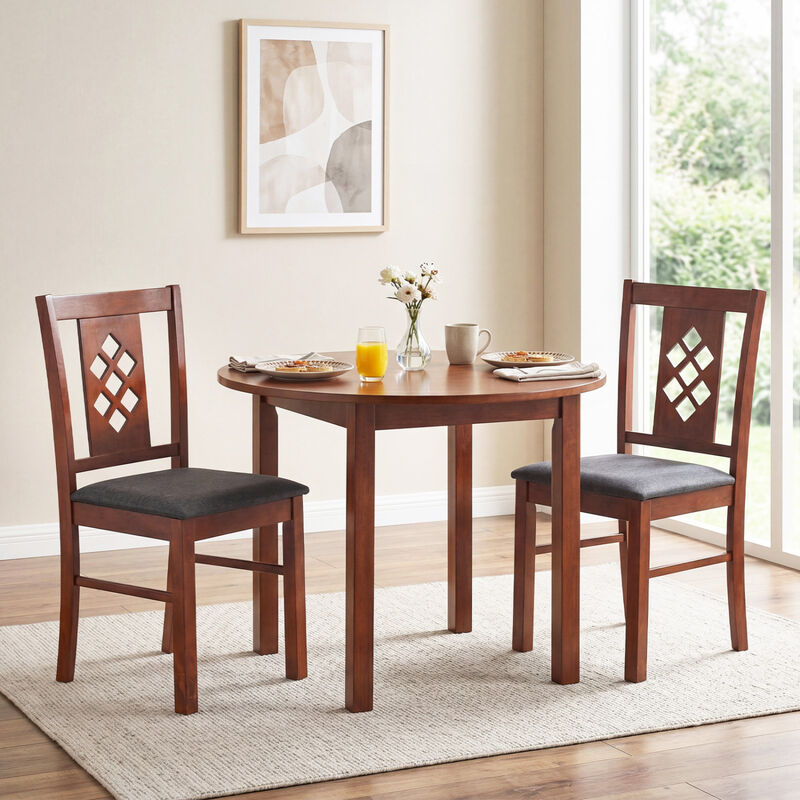 Comfortable Linen Style Dining Chairs Set of 2 Upholstered Kitchen Chairs with Wooden Legs-Cherry image number 3