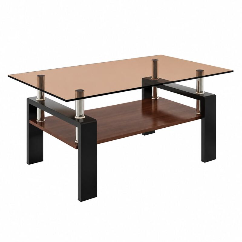 GOODSILO Modern Rectangular Coffee Table with Tempered Glass Top, Storage Shelf and Durable Metal Legs for Living Rooms image number 0