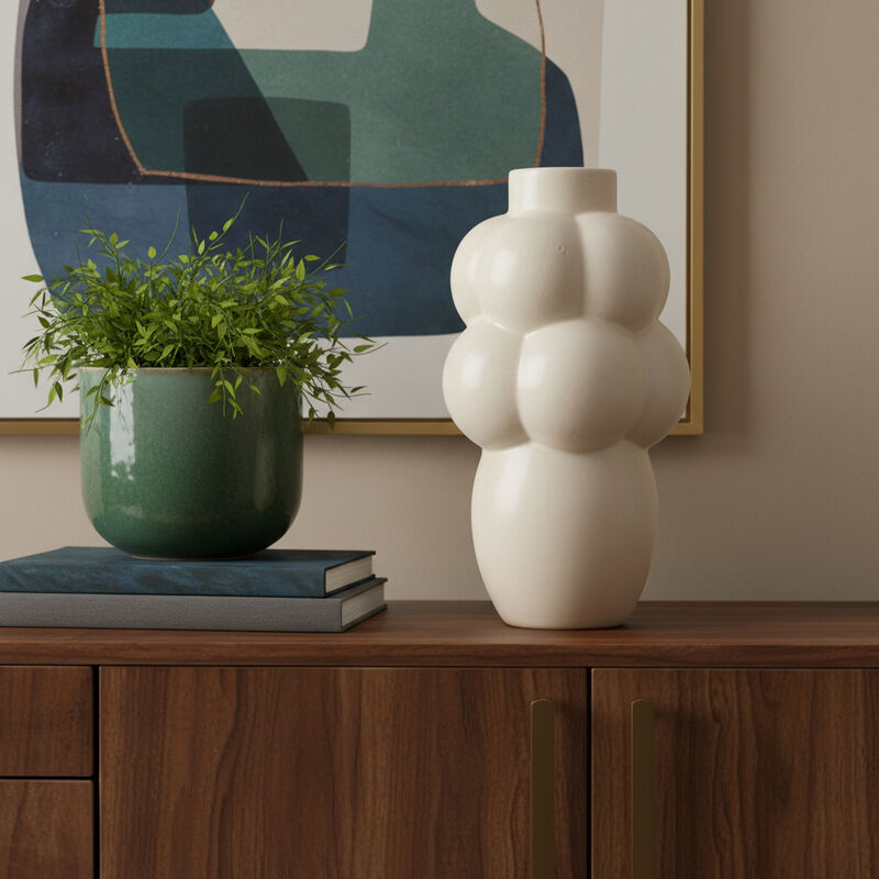 HomeRoots 14" Cream Ceramic Modern Abstract Bubbles Table Vase image number 1