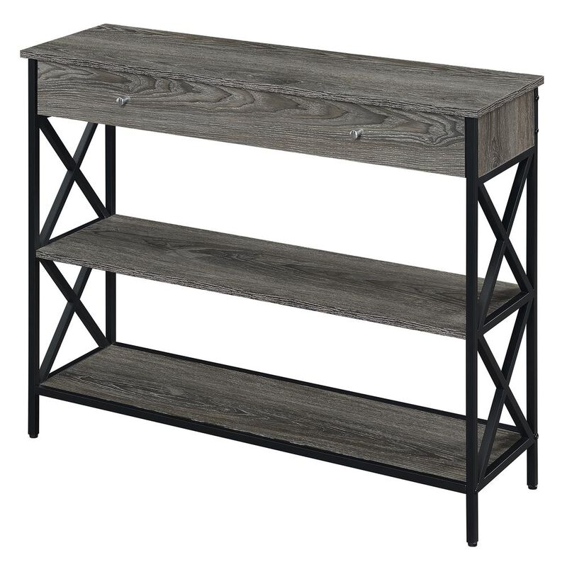 Convenience Concepts Tucson 1 Drawer Console Table, Weathered Gray/Black