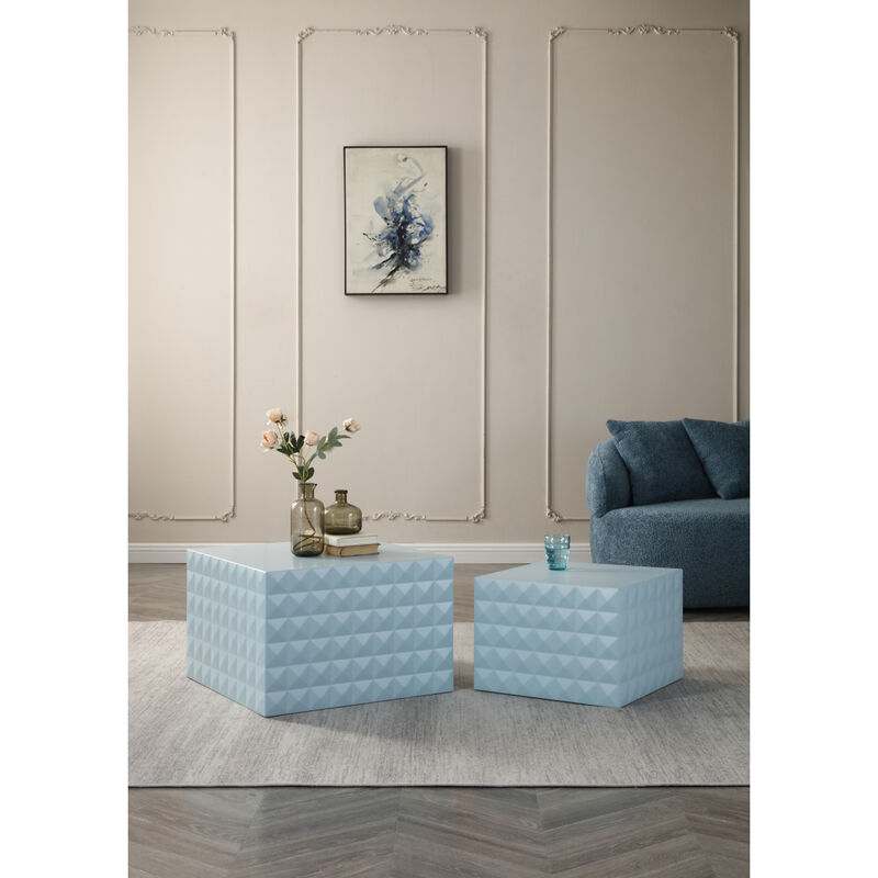 MDF Square nesting table set of 2, Blue,No Need Assembly